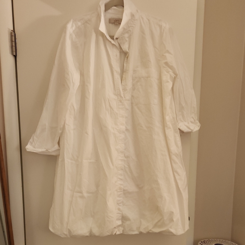 LOFT White Button-Down Shirt BUBBLE Dress WOMENS XL